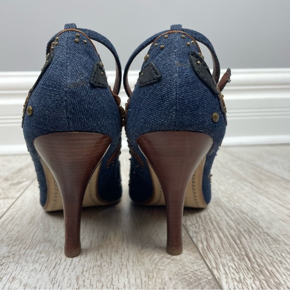 PELLE Moda 7.5 denim jeans leather pumps mart jane - Picture 3 of 4